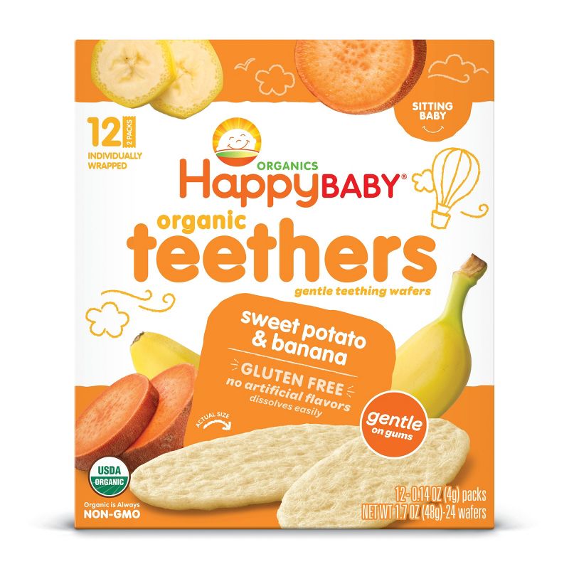 Happy Baby Organic Teethers Sweet Potato & Banana Gentle Teething Wafers Baby Snacks - 12ct/1.68oz