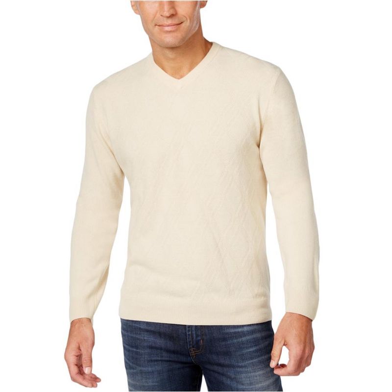 Weatherproof Mens Solid Textured Knit Pullover Sweater, antiqueivory, X-Large