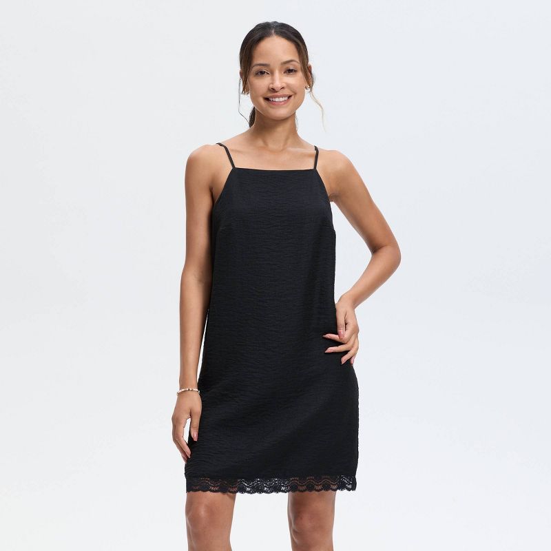 Women's Sleeveless Lace Trim Mini A-Line Dress - Universal Thread™ Black XS