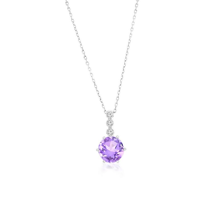 Simona Sterling Silver, Pink Amethyst & White Topaz 18" Pendant Necklace - Purple