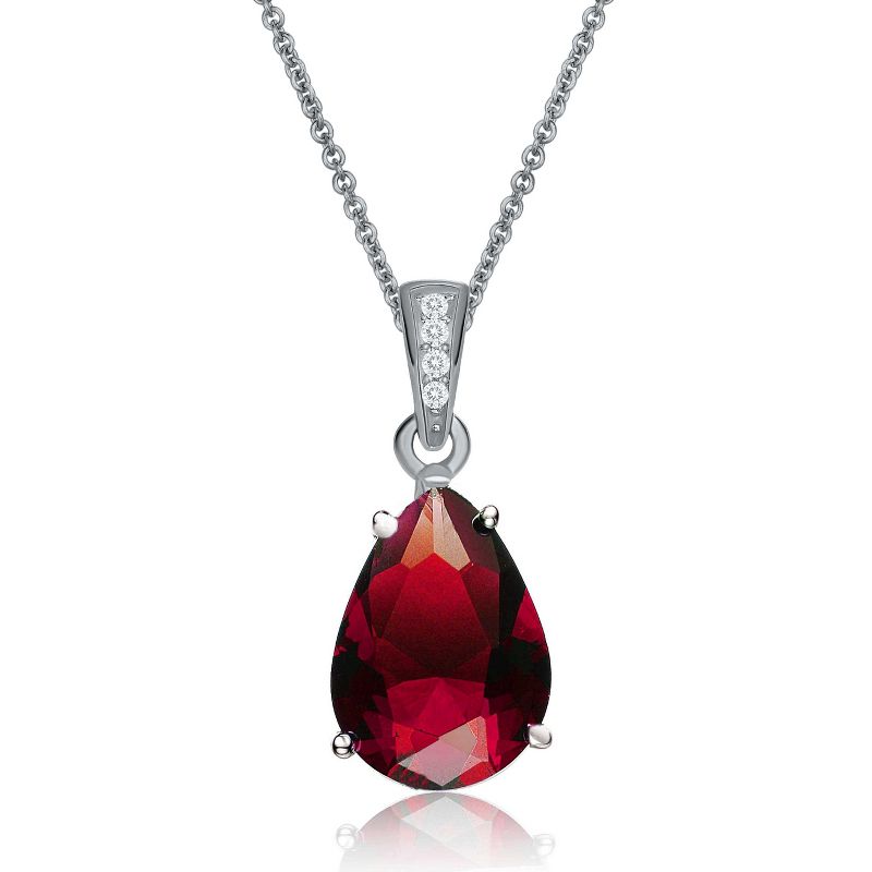 Guili Sterling Silver White Gold Plated Pear Shape Cubic Zirconia Pendant Necklace, a Dazzling and Elegant Statement Piece to Shine