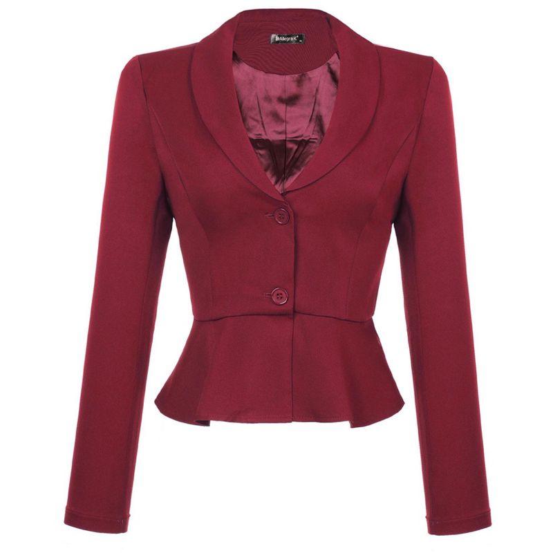 INSPIRE CHIC Women's Vintage Shawl Collar Long Sleeve Ruffle Hem Work Short Blazer Small Wine Red