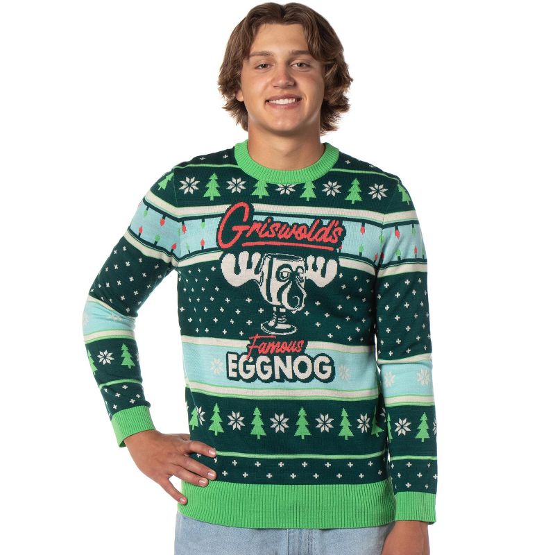 National Lampoon's Christmas Vacation Men's Marty Moose Eggnog Glass Cup Funny Ugly Sweater for Christmas (X-Large) Multicoloured