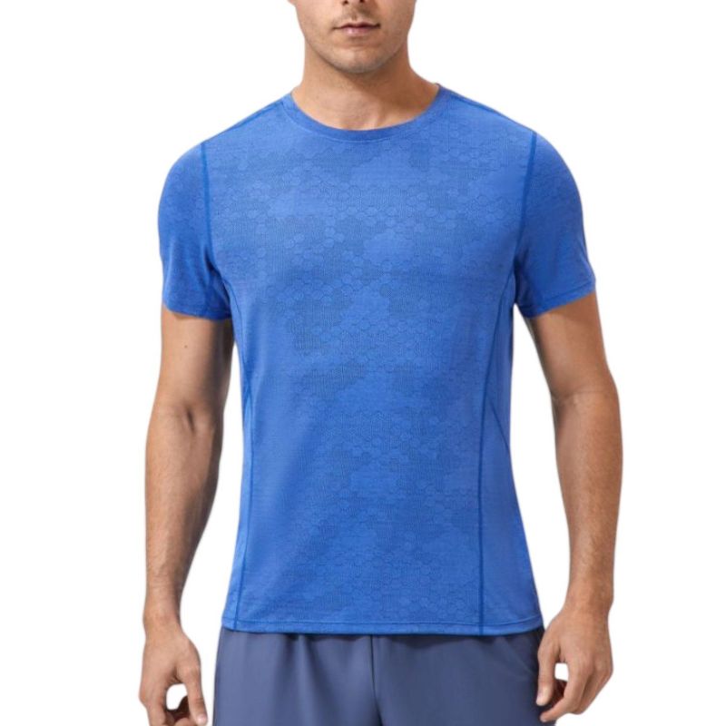 Anna-Kaci Active Men's Performance Crew Neck Athletic T-Shirt with Subtle Hex Pattern and Moisture-Wicking Fabric - X Large, Blue