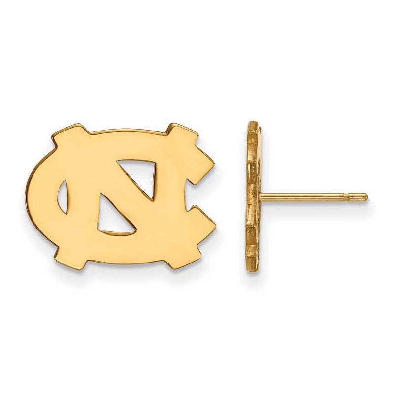 Black Bow Jewelry 14k Yellow Gold Plated Sterling Silver North Carolina Tar Heels NCAA Logo Small Post Earrings