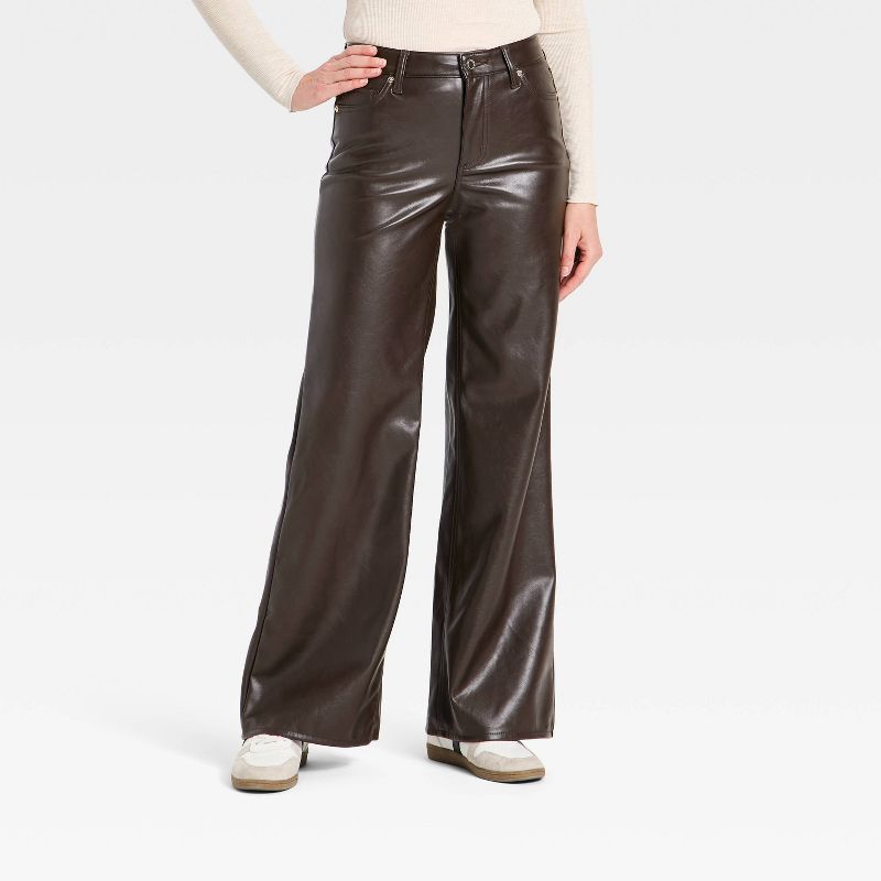 Women's Everyday High-Rise Wide Leg Faux Leather Pants - Universal Thread™ Brown 0