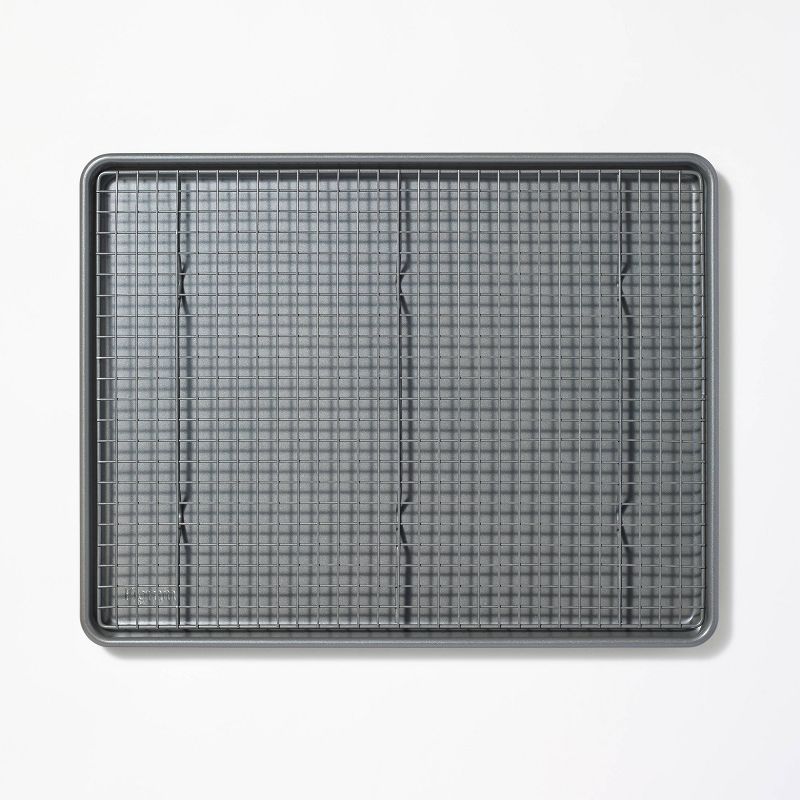 2pc Nonstick Baking Sheet and Cooling Rack Set Gray - Figmint™: Wire Rack, Oven Safe, Dishwasher Safe, Kitchen Bakeware