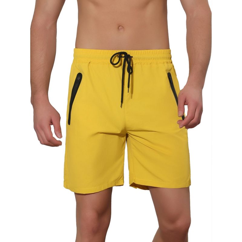 Lars Amadeus Men's Solid Color Elastic Waistband Lightweight Swimwear Shorts Yellow 34