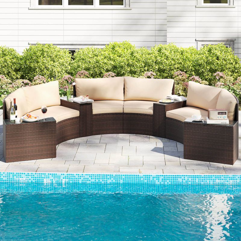 Costway 7 PCS Patio Furniture Set with Tempered Glass Top Side Tables Back & Seat Cushions