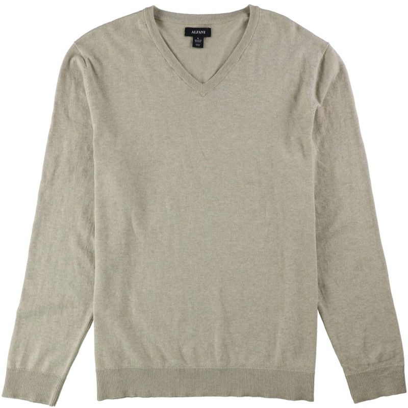 Alfani Mens V-Neck Pullover Sweater, sandcastlehtr, Small