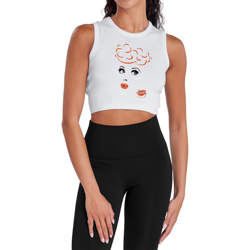 Women's I Love Lucy Eyelashes Sleeveless Crop Top Tank White X Large