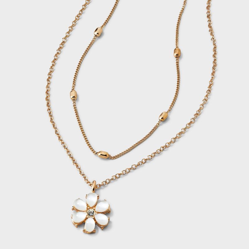 Flower Charm Layered Necklace - Wild Fable™ Gold