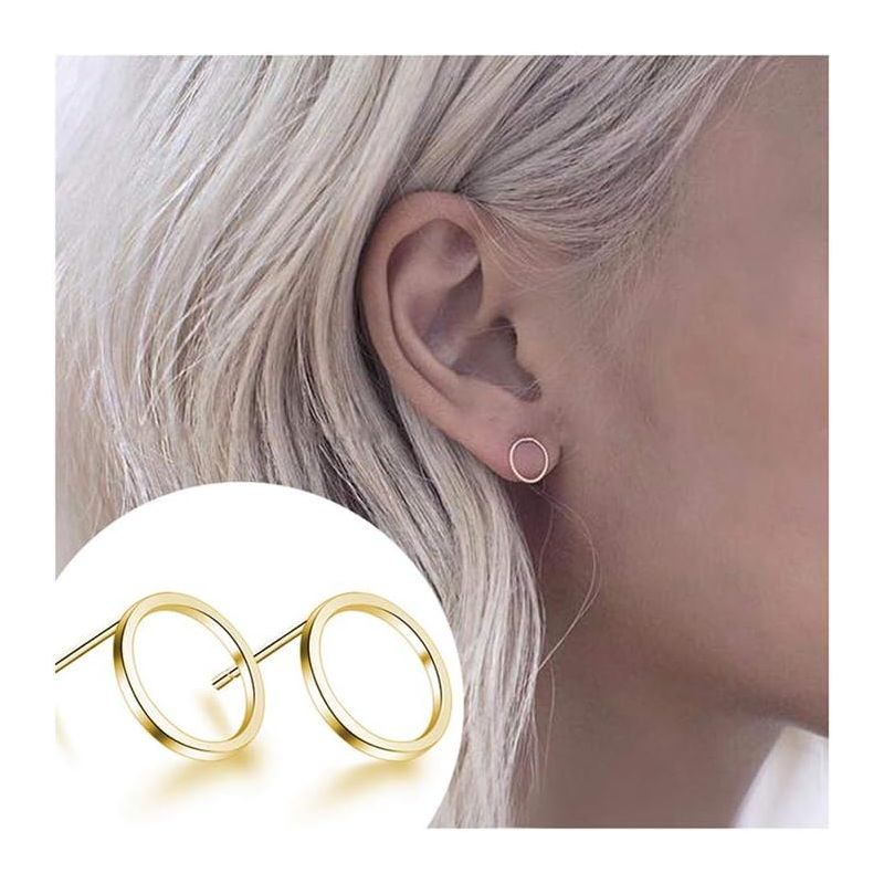 Flat Back Stud Earrings, Tiny Circle Triangle Square Geometric Studs, Mini Cartilage Tragus Jewelry Gifts for Women. A1：gold circle earrings One Size
