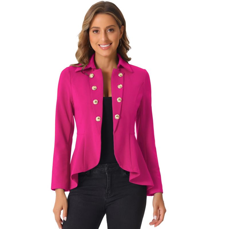 INSPIRE CHIC Women's Open Front Decor Buttons High Low Hem Steampunk Gothic Jacket Medium Hot Pink