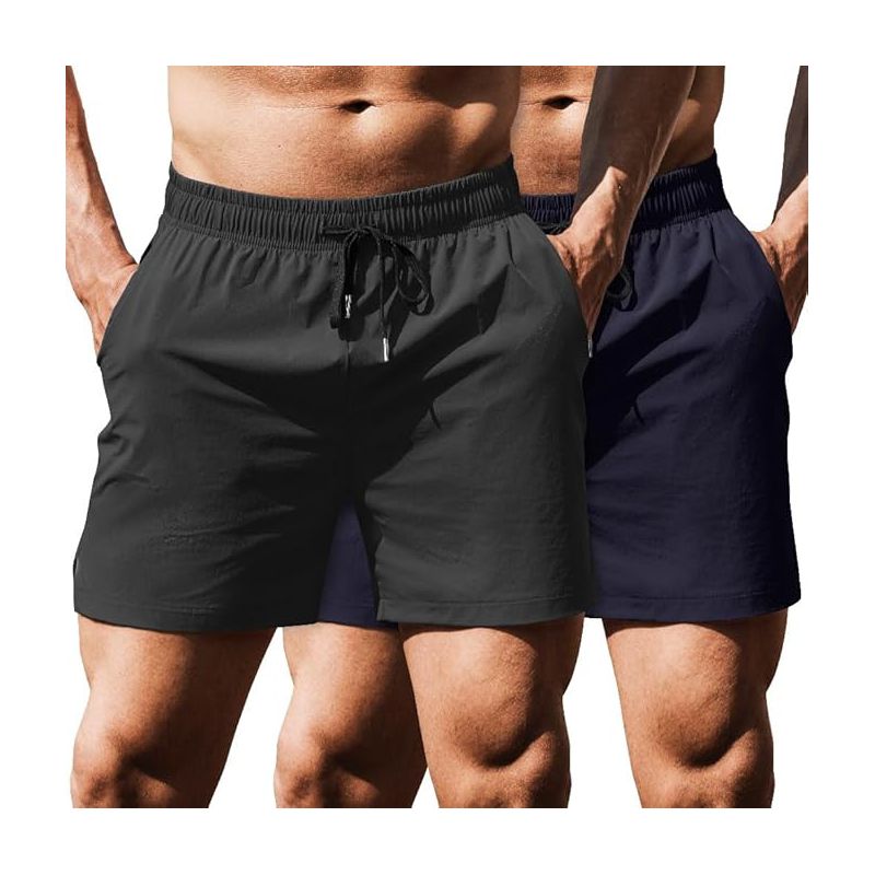 COOFANDY Men's Running Athletic Shorts 5 Inch 2 Pack Gym Workout Shorts Fitted Exercise Hiking Shorts with Zipper Pocket Dark Grey/Navy Blue XXXL