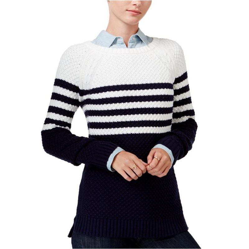 maison Jules Womens Cross-Stitch Knit Sweater, egretcombo, X-Small