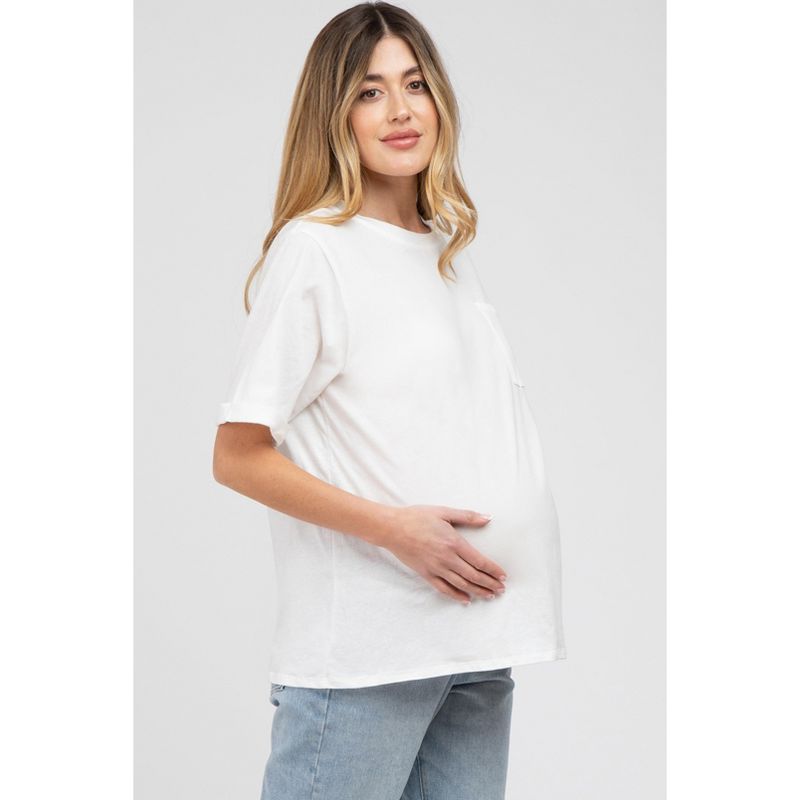 Pinkblush White Oversized Pocket Front Short Sleeve Maternity Top XL