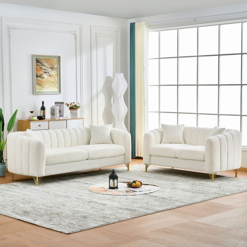 ORRD Chenille Sofa Set 3+2 Seater with Gold Legs, Oversized Deep Couch Sectional, Modern Plush Living Room Furniture for Large Space