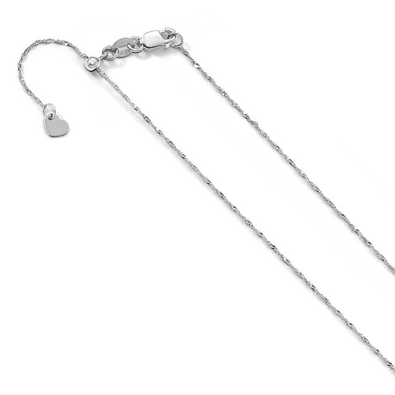 Black Bow Jewelry 1 mm Adjustable Singapore Chain Necklace in 10K White Gold, 22 Inch