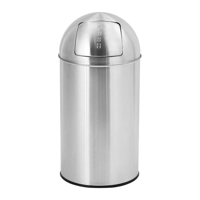 18.5 Gal/70 L Commercial Grade Trash Can, Heavy Duty Steel with Push Lid and Removable Bucket, All-Weather Outdoor Waste Bin for Home and Business Use