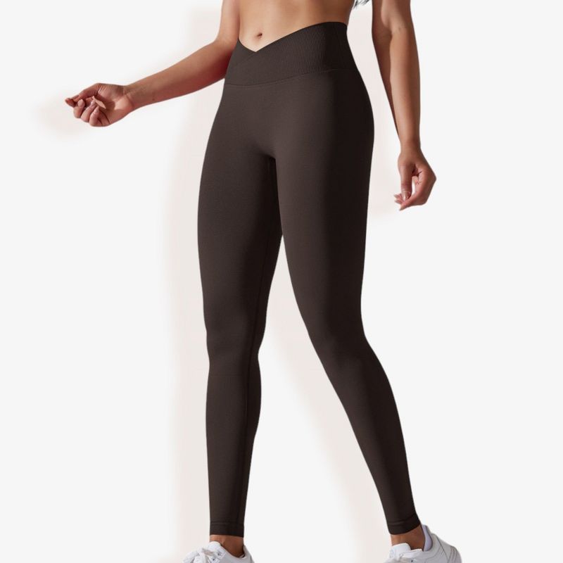 Anna-Kaci Active Women's High Waist Seamless Ribbed Full Length Leggings- Medium, Khaki