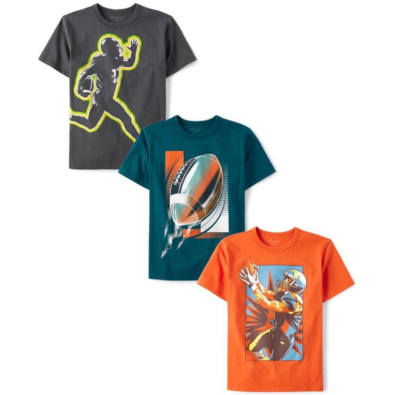 The Children's Place Boys Short Sleeve Football Graphic Tee 3-Pack Multi M (7/8)