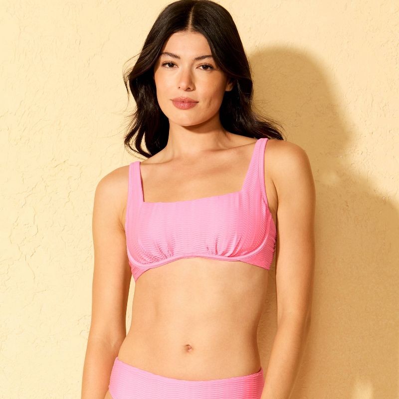 Women's Jacquard Square Neck Underwire Bikini Top - Shade & Shore™ Pink 34B