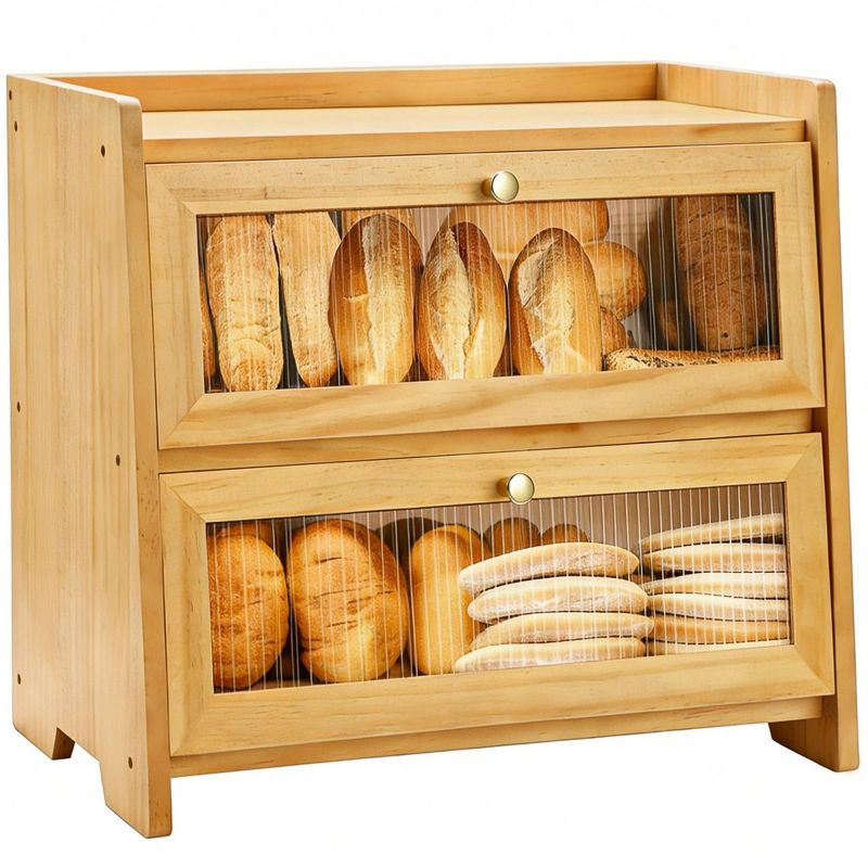 MOEPISY Bamboo Corner Bread Box, Space-Saving Storage for Kitchen Countertop (Natural)
