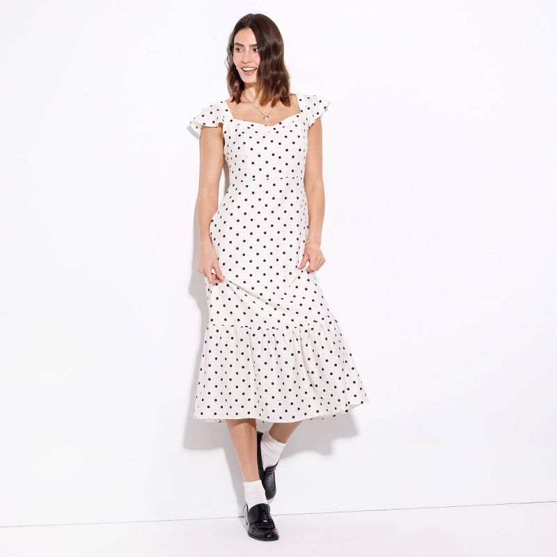 Women's Flutter Short Sleeve Midi Dress - Wild Fable™ White Polka Dots XL