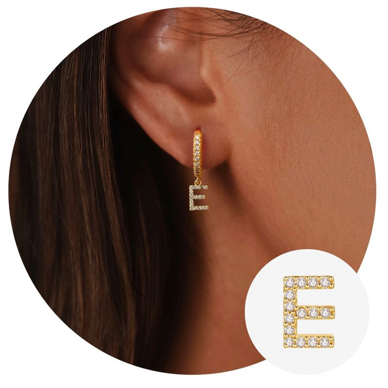 Turandoss 18K Gold Huggie Hoop Earrings for Girls Women - Initial Cartilage Dangle Diamond Earring Hypoallergenic, Christmas Gifts, 0.37In Inner, E