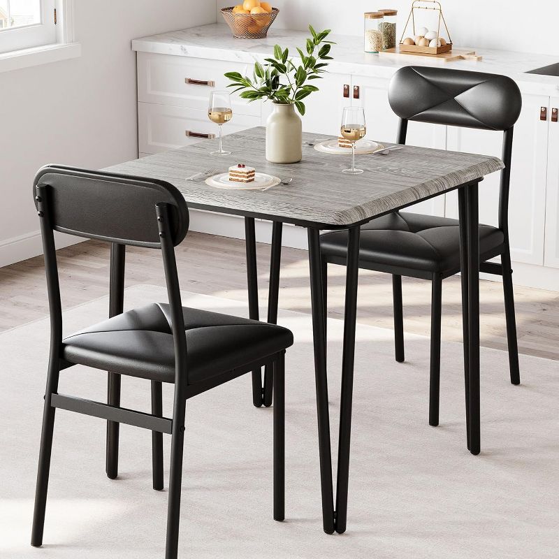Dining Table Set for 2, Kitchen Table with Upholstered Chairs for Kitchen Room and Small Spaces(Grey, Table with 2 Chairs)