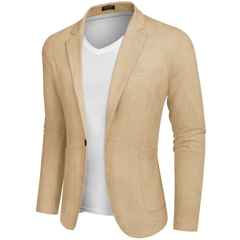 COOFANDY Men's Casual Linen Blazer Lightweight Regular Fit Sport Coat One Button Suit Jacket Khaki M