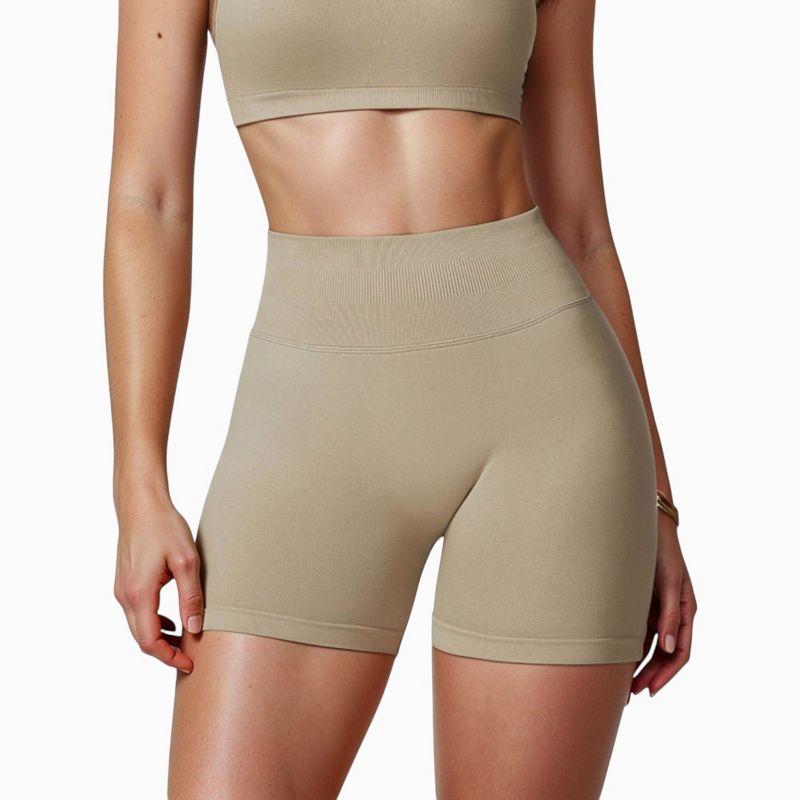 Anna-Kaci Active Women's High Waist Compression Biker Shorts with Sculpting Seam Detail and Stretch Fit Fabric - Small, Beige