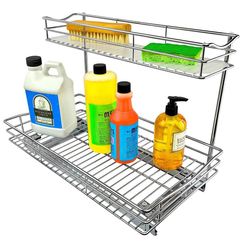 Link Professional 11.5" x 18" Slide Out Under Sink Cabinet Organizer - Pull Out Two Tier Sliding Shelf: Chrome-Plated Steel, Kitchen Storage