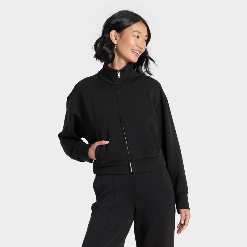 Women's Sandwash Zip-Up - A New Day™ Black M