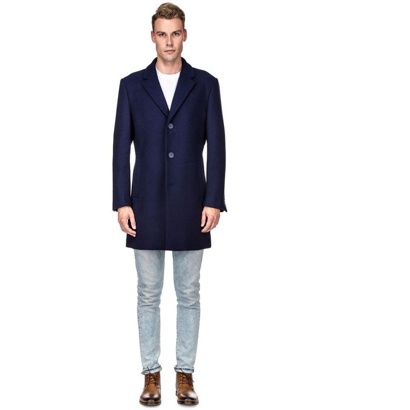 Men's Tailored Wool Blend Notch Collar Wool Blend Walker Car Coat Jacket NAVY Small