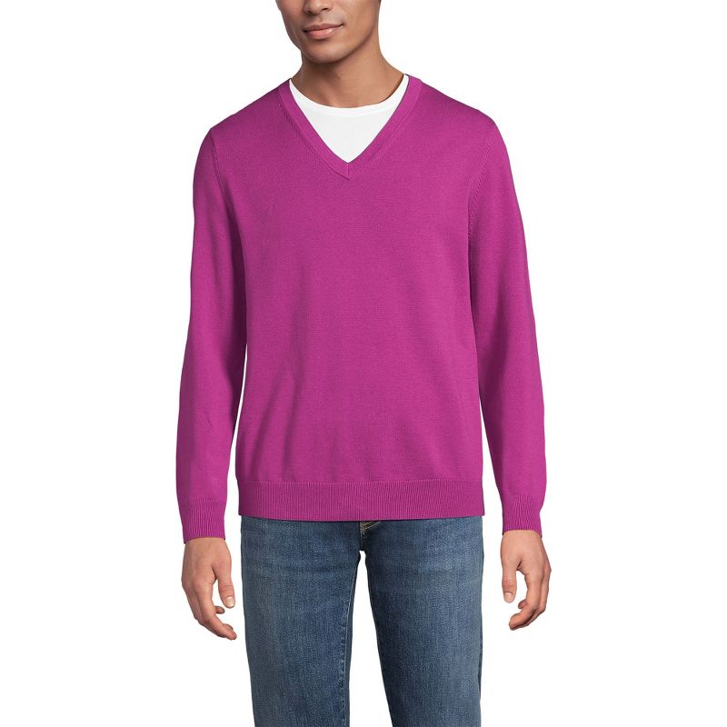 Lands' End Men's Fine Gauge Cotton V Neck Sweater - Medium - Light Raspberry Sorbet
