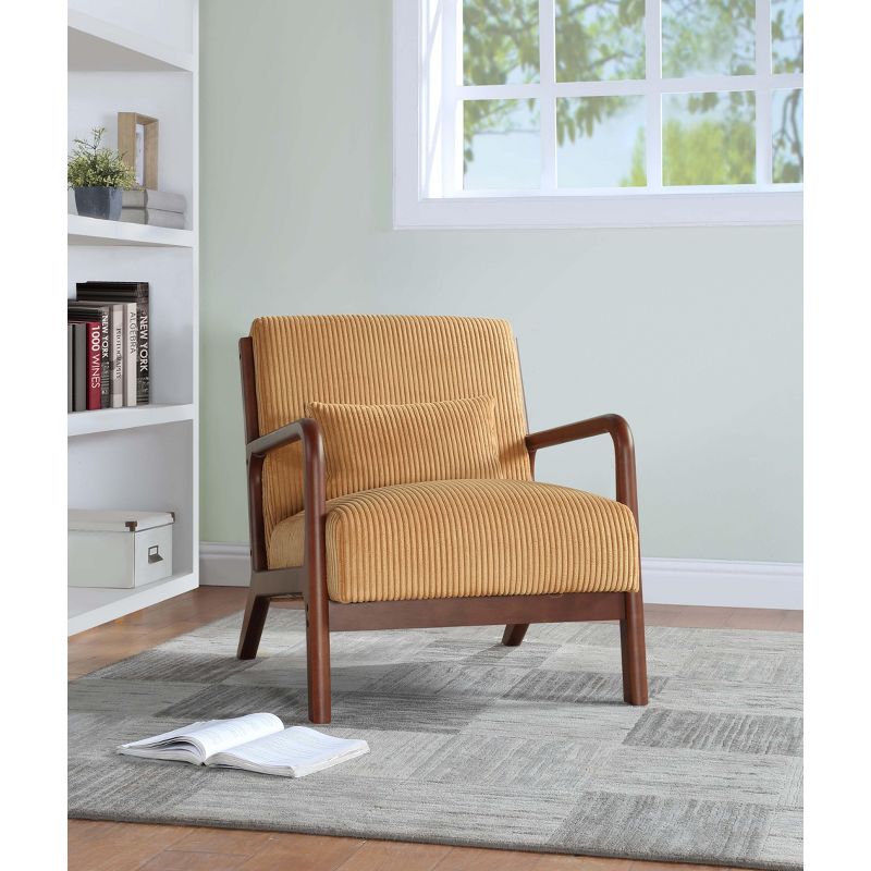 TiramisuBest Wooden Lounge Chair with Corduroy Upholstery and Lumbar Cushion for Living Room, Bedroom, Office, Yellow