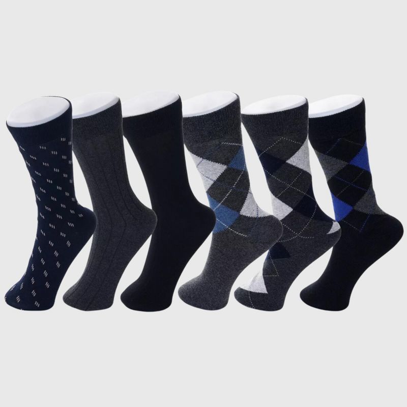 Alpine Swiss Mens Dress Socks 6 Pair Crew Sock Cotton Dress Socks for Men Solid Ribbed Argyle Pattern Multicolor Fun Designs
