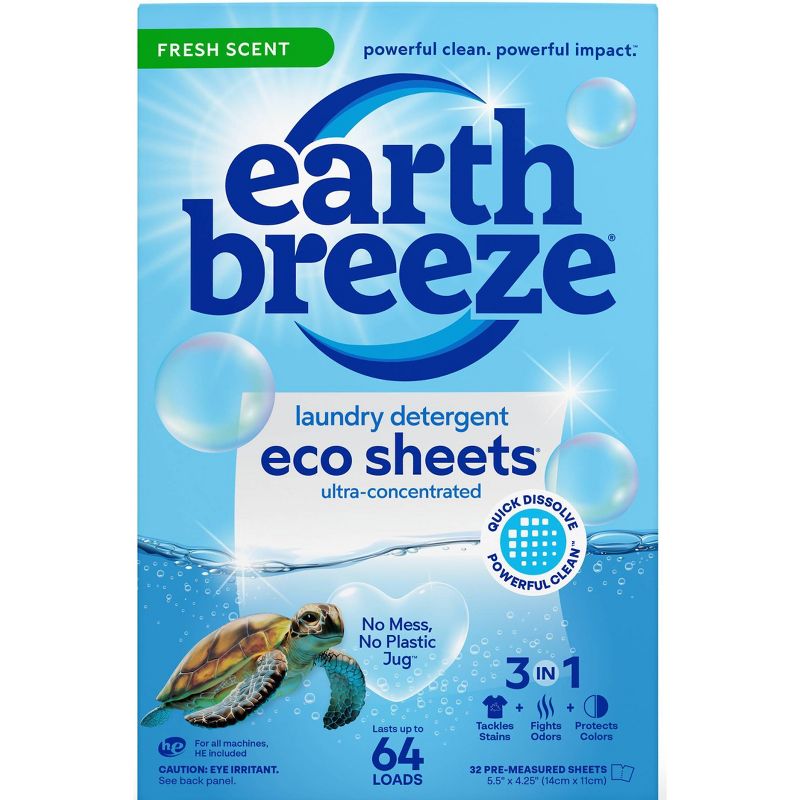 Earth Breeze Fresh Scent Eco Laundry Detergent Sheets 64 Loads
