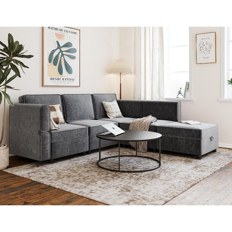 Sectional Sofa, U Shape Sectional Couch, 5 Person Sectional Sofa with Double Chaise Longue for Living Room Furniture, Gray