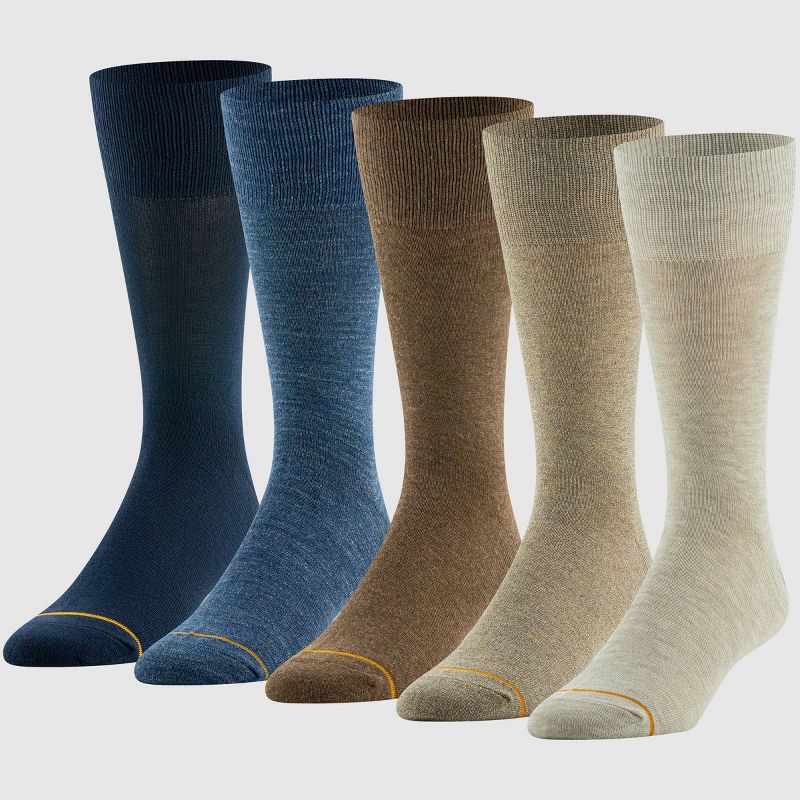 Goldtoe Signature Collection Men's Comfort Top Flat Knit Crew Socks 5pk - Khaki/Blue 6-12.5