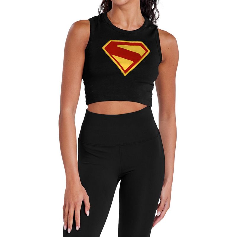 Women's Superman 2025 New Logo Sleeveless Crop Top Tank, Black, X Large