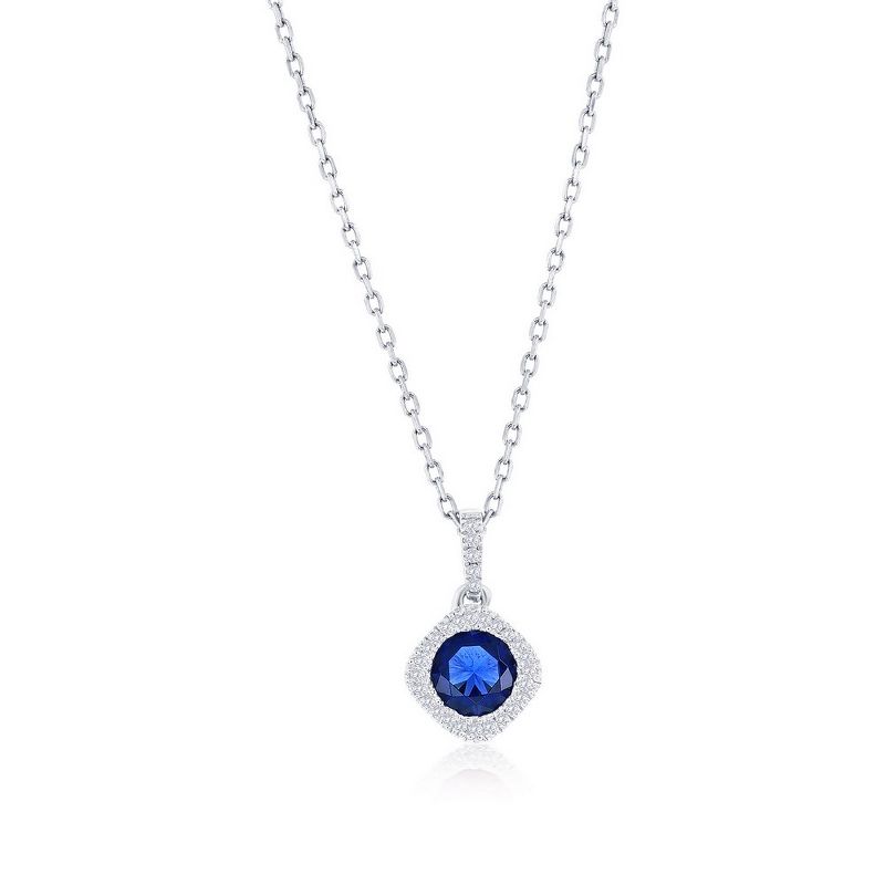 Diamonds D'Argento Sterling Silver, Lab-Grown 0.71ct Sapphire & 0.07ct Natural Diamond 18" Pendant Necklace - (30 Stones) - Blue