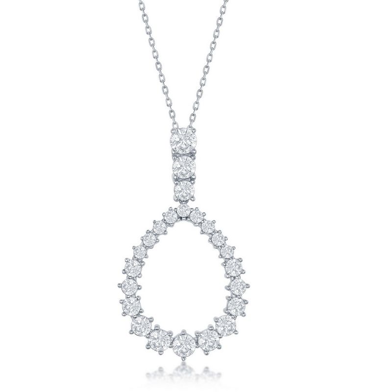 Bella Silver Sterling Silver Open CZ Circle 18" Pendant Necklace - Silver