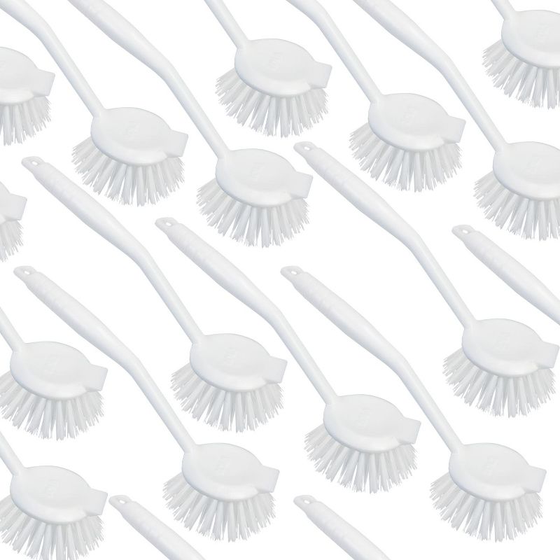 LOLA Dish Brush w/ Scraper, 144 Pack, Durable Fiber Non-Scratch Bristles, Ergonomic Non-Slip Grip Handle, for Baked-on & Caked-on Messes