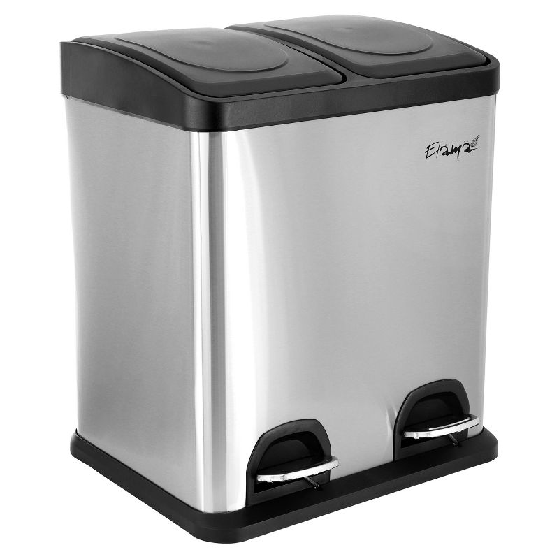Elama 2 Section 15 Liter/ 4 Gallon Each Section Trash and Recycling Step Bin in Matte Silver