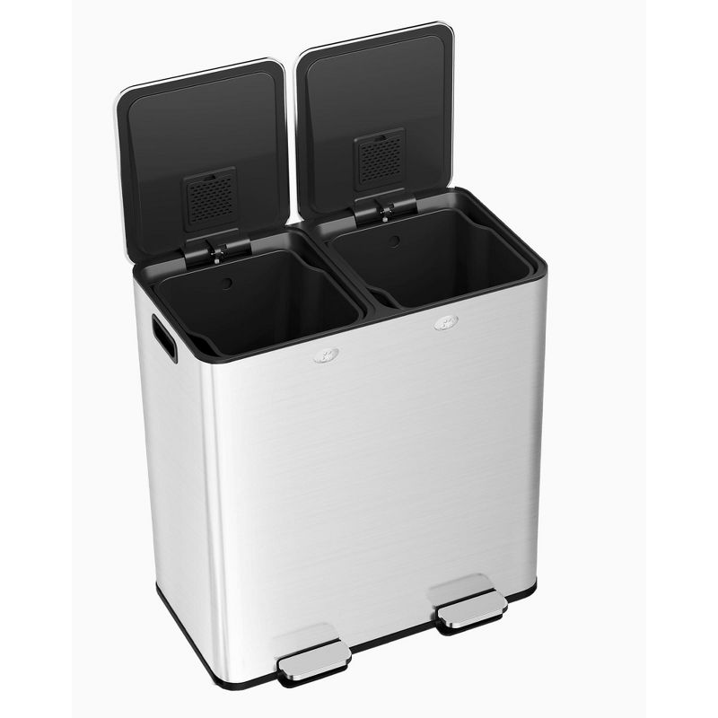 EcoSummer 2×8 Gal Dual Compartment Trash Can, Soft-Close Stainless Steel Recycling Bin with Foot Pedal & Lid.