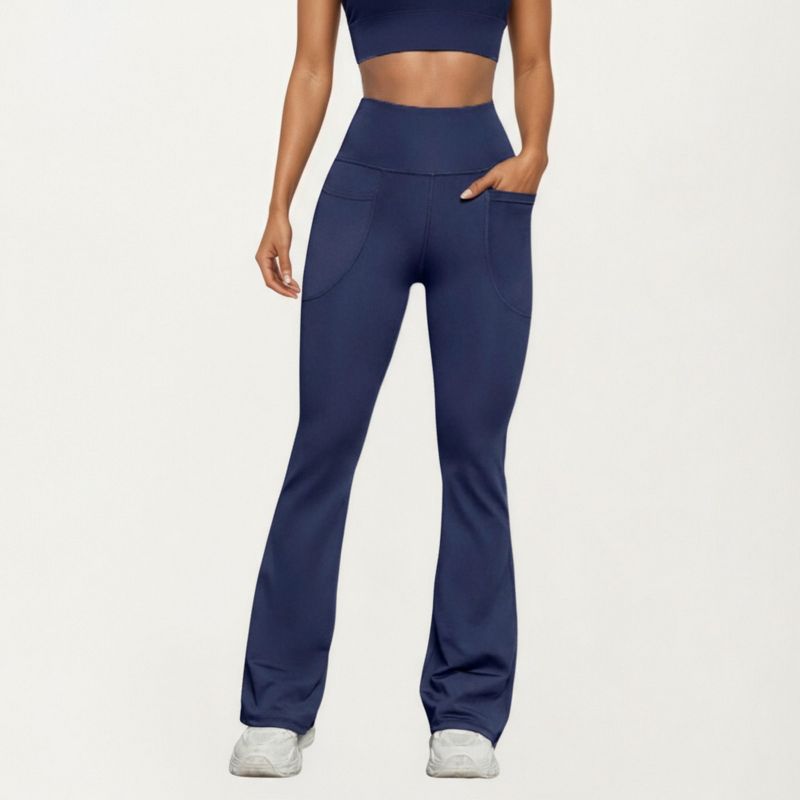 Anna-Kaci Active Women's Flare Athletic Pants with Wide Supportive Waistband Functional Patch Pockets and Stretch Performance Fabric - Medium, Navy