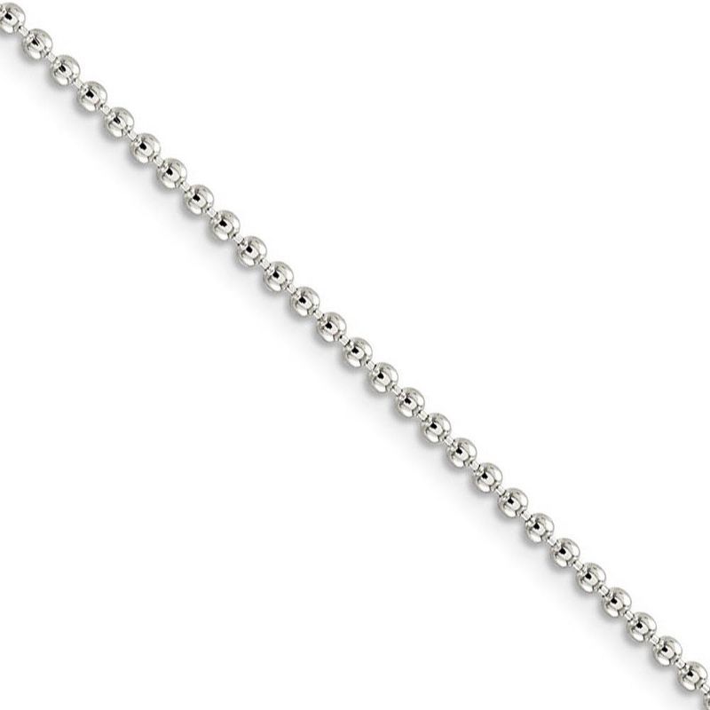 Black Bow Jewelry 2mm Sterling Silver, Solid Beaded Chain Necklace, 24 Inch